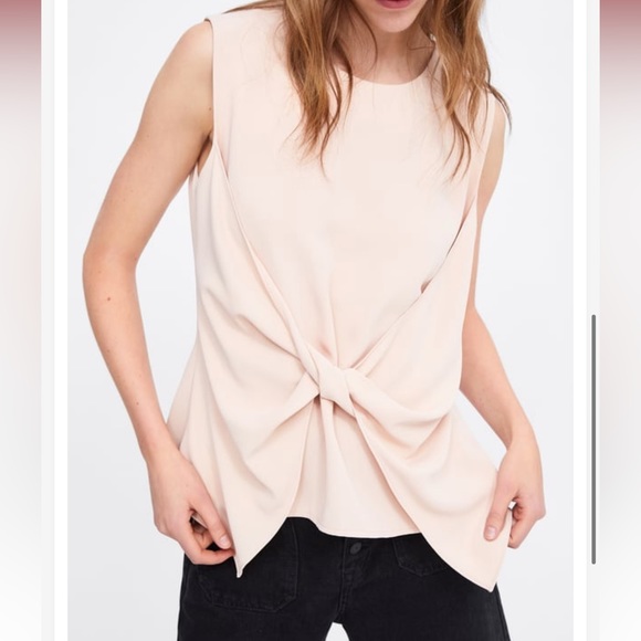 Zara Tops Zara Knotted Blush Pink Blouse Poshmark